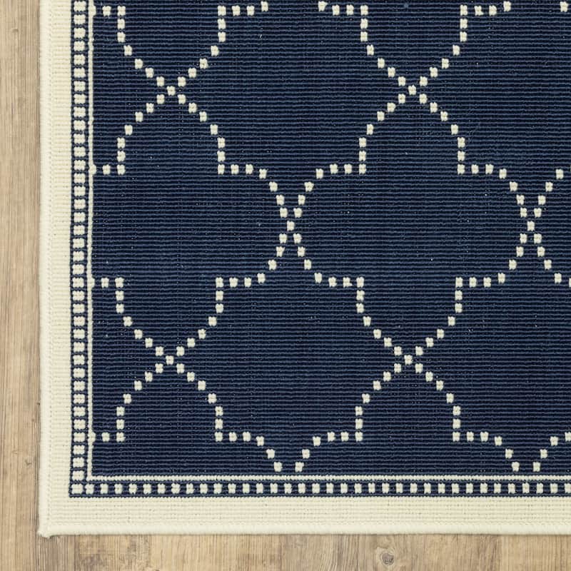 Style Haven Marianna Simple Lattice Navy/ Off-White Loop Pile Indoor Outdoor Area Rug