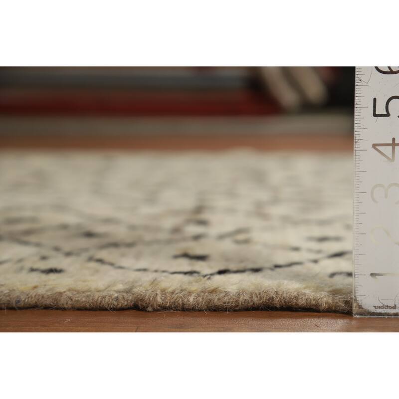 Beige Trellis Moroccan Oriental Area Rug Handmade Wool Carpet - 6'11" x 9'9"