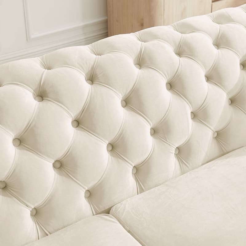 84" 3-Seater Velvet Button Tufted Sofa with Gold Steel Decoration