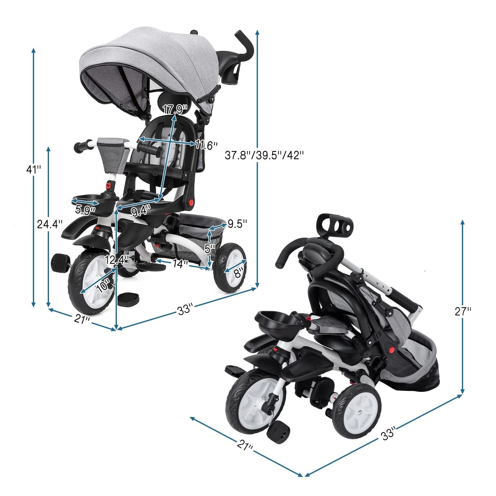 Baby Tricycle 7 in 1 Folding Toddler Bike w Removable Adjustable Push Handle On Sale Bed Bath Beyond 39189110