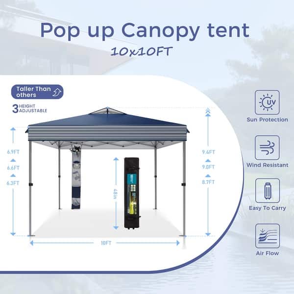 dimension image slide 0 of 6, 10' x 10' Pop Up Outdoor Canopy Tent Commercial Instant Reinforce Canopies with Wheel Carry Bag & Storage Pocket - 10x10'