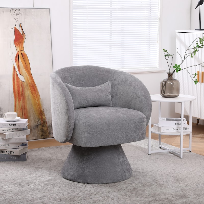 Swivel Round Barrel Chair in Fabric with Curved Backrest and Thick Padded Seat