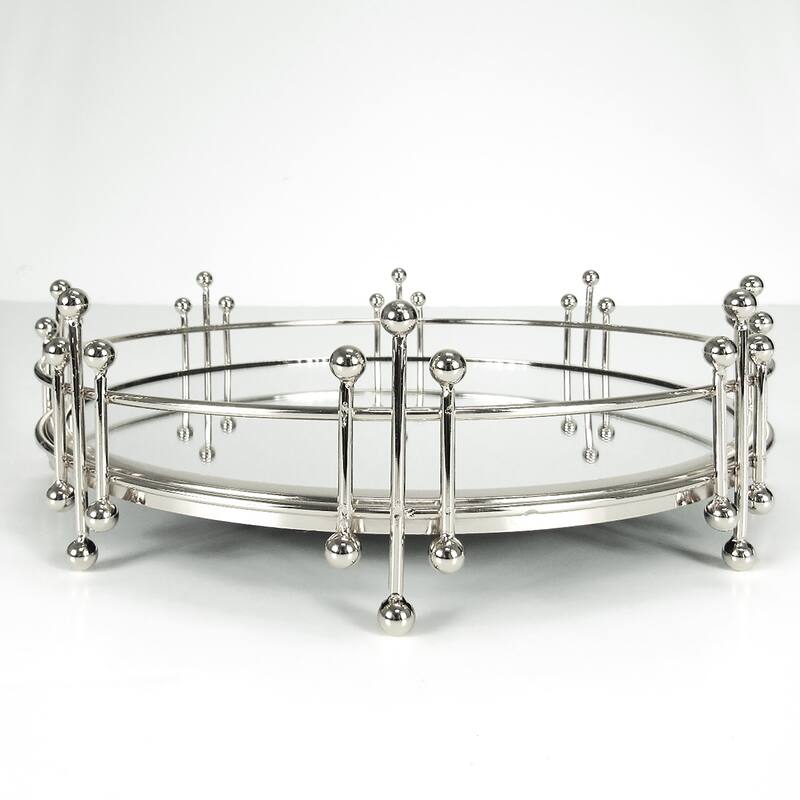 Silver Radiant Round Metal Mirror Decorative Tray Serving Platter