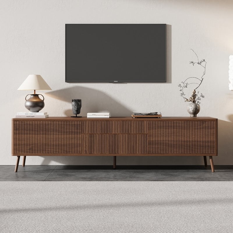 Modern Fluted 70" TV Stand for TVs up to 80", Entertainment Center TV Media Console Table with Storage Drawers