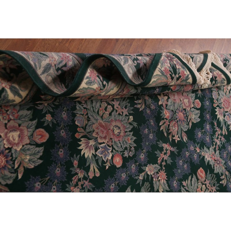 Vegetable Dye Green Aubusson Chinese Area Rug Hand-Knotted Wool Carpet - 8'11"x 12'2"