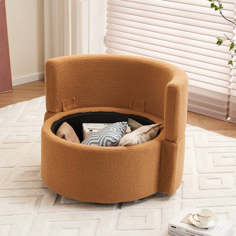 Teddy Fabric Swivel Storage Chair With Back Cushion