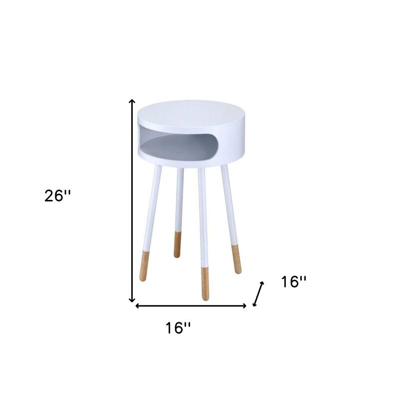 Modern White Solid Wood Round End Table with Shelf and Matte Finish for Living Room or Bedroom - 16" L x 16" W x 26" H