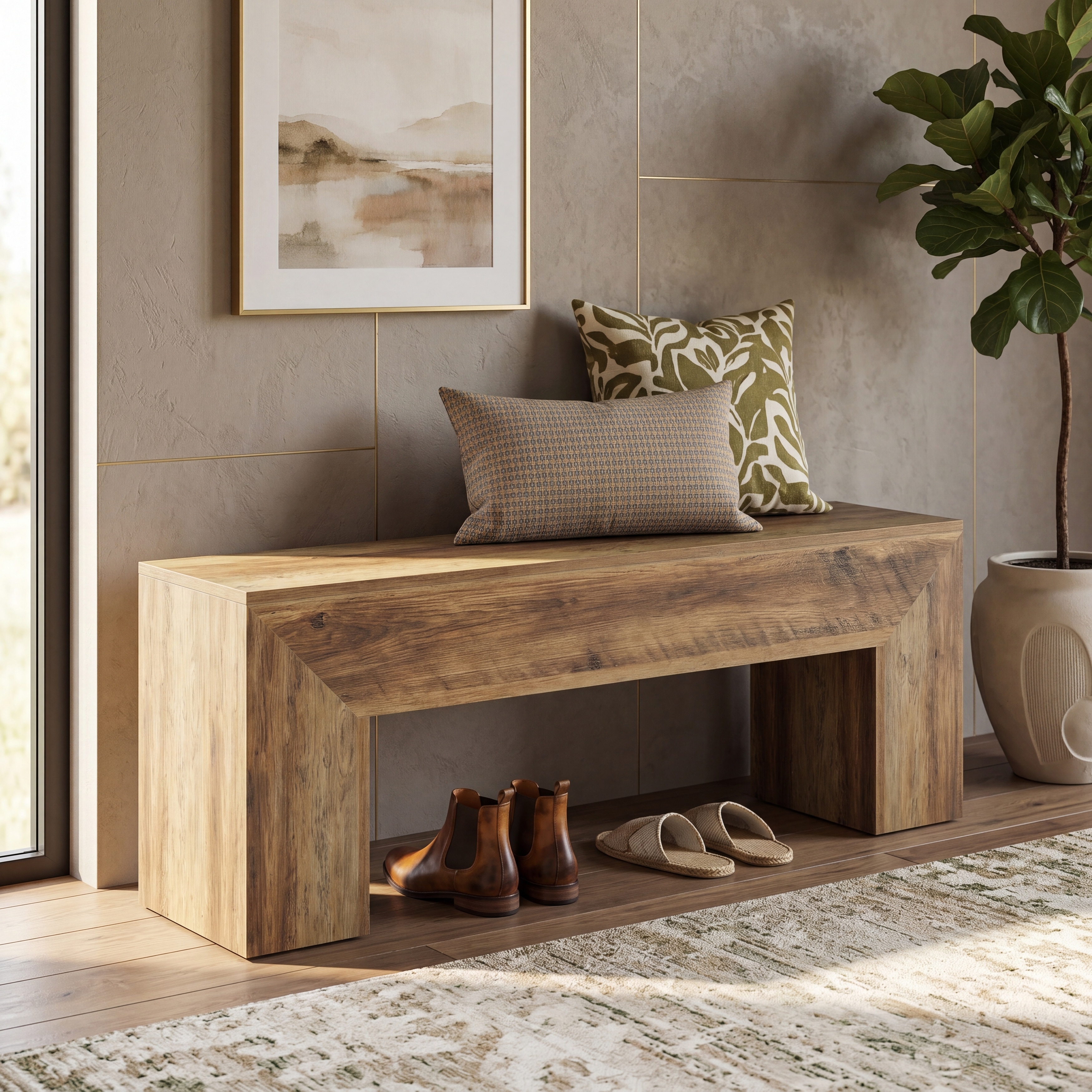 47 Inch Entryway Shoe Bench, Wooden End of Bed Bench with Storage for Living Room - 11.81'Dx47.24'Wx17.72'H