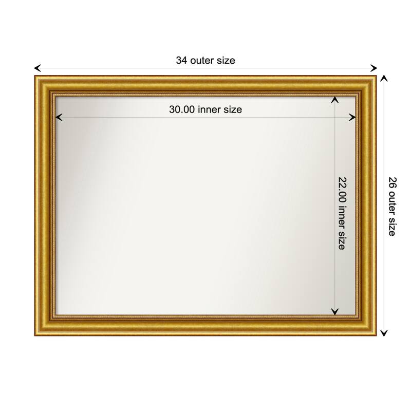 Townhouse Gold Framed Non-Beveled Custom Wall Mirror, Bathroom Vanity Mirror - Outer Size: 33.75 x 25.75