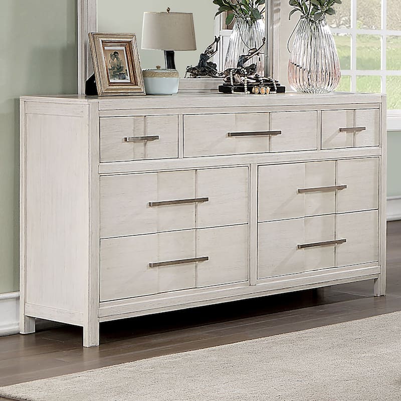 Tass Transitional Gray 56-inch Wide 7-Drawer Solid Wood Dresser by Furniture of America - White