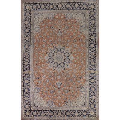 Orange Floral Najafabad Persian Vintage Large Rug Handmade Wool Carpet - 9'8" x 14'1"