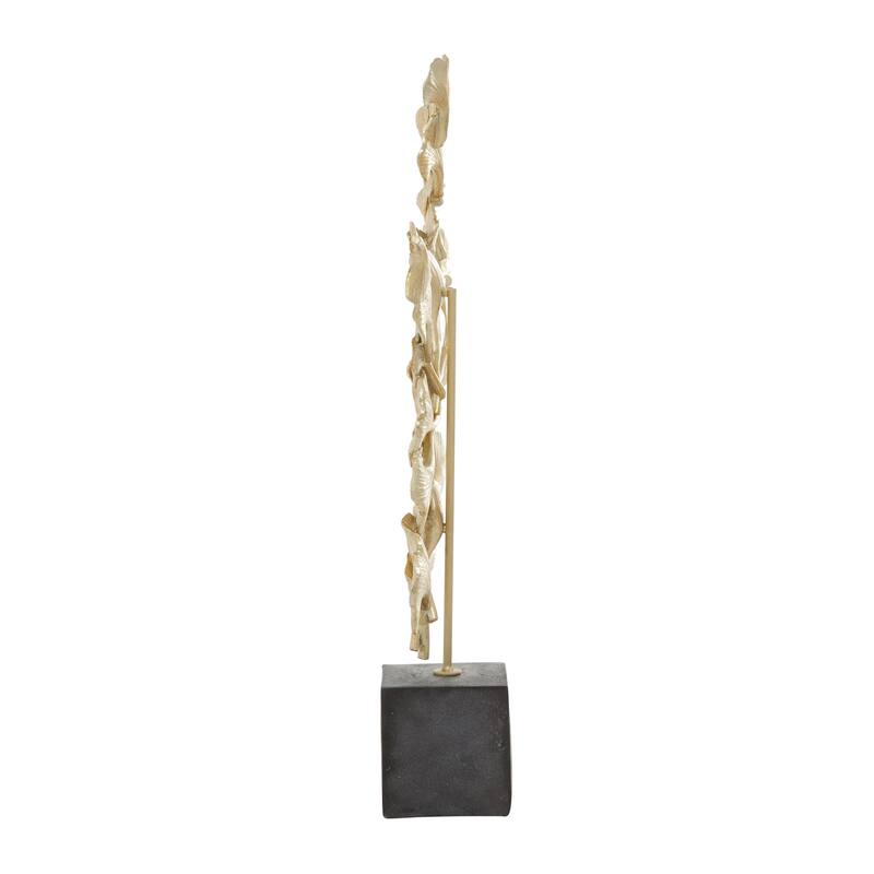 Polystone Floral Decorative Sculpture with Black Block Base - Silver or Gold - Roche River Decor