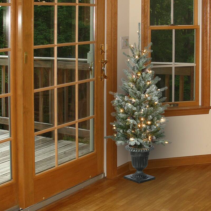 National Tree Company 4 ft. Snowy Morgan Spruce Entrance Tree with Twinkly LED Lights - 4 Foot
