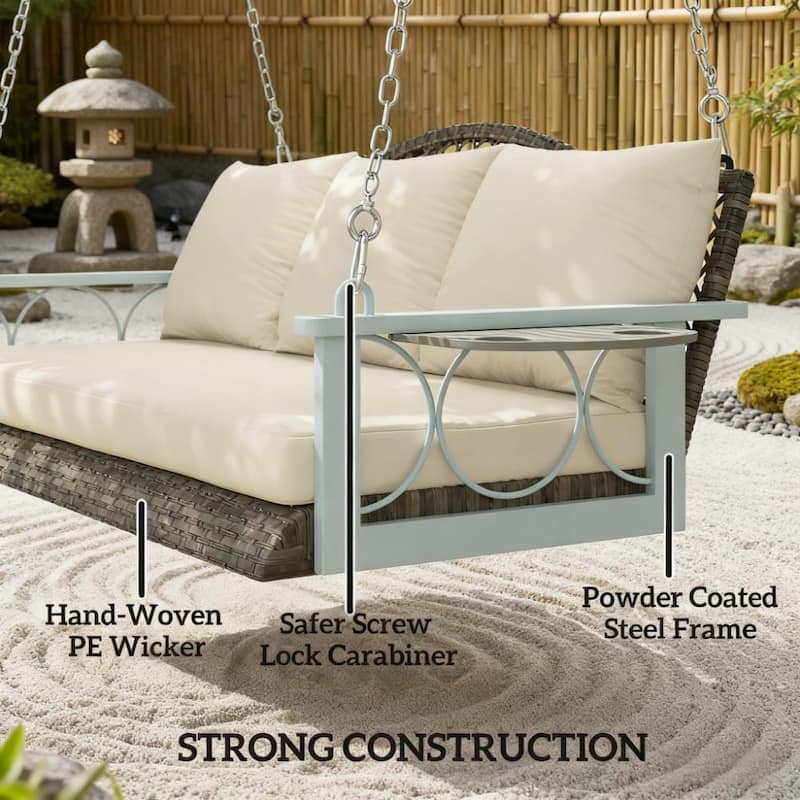 GDFStudio - Theodore Three-Person Hanging Porch Swing with Woven Frame and Comfort-Focused Design - Swing Bench