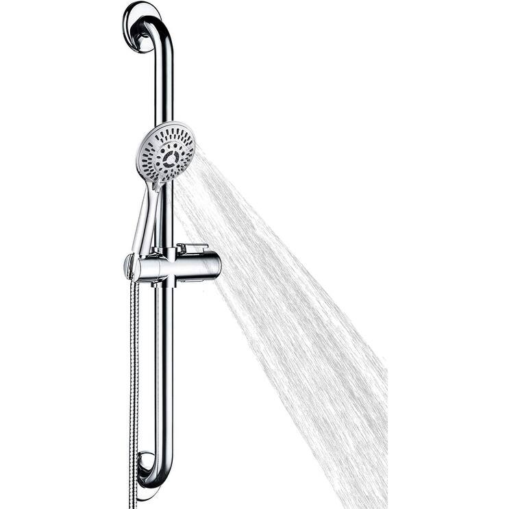 Stainless Steel Slide Bar Grab Rail Set Ada Compliant Includes Handheld Shower Head and 69Inch