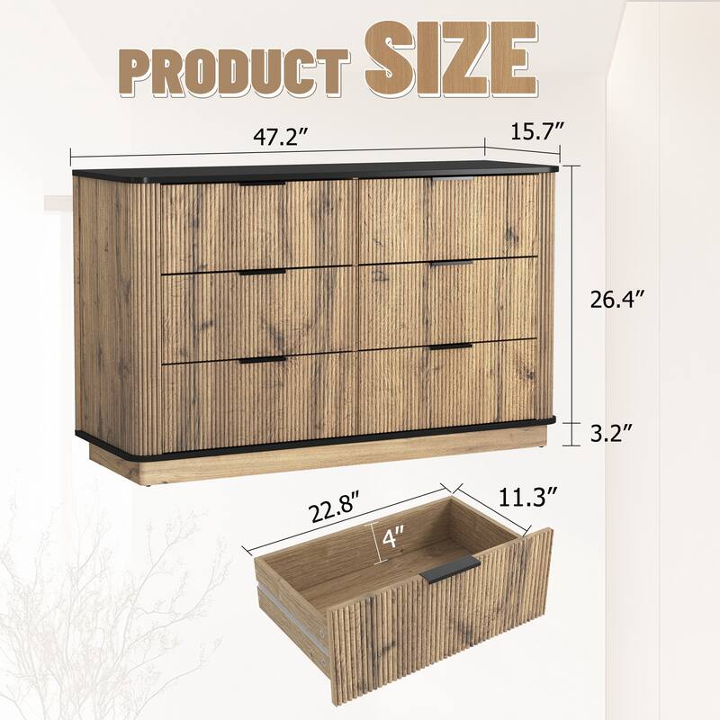 Modern Multi-Functional Six-Drawer MDF Cabinet, Rounded Corners And Multifunctional Design, 47.2*15.7*29.6 Inches