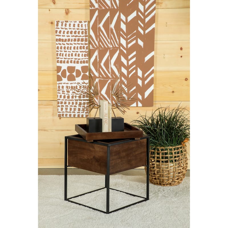 Square Accent Table with Removable Top Tray Dark Brown and Gunmetal
