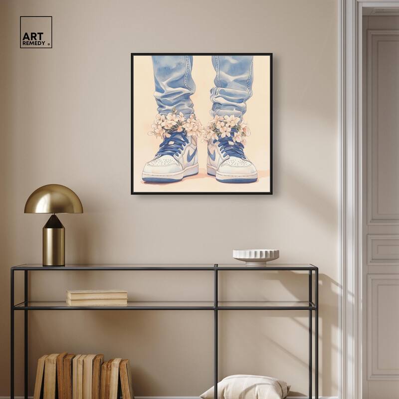 Gentle Blue Sneakers and Flowers Canvas by Art Remedy