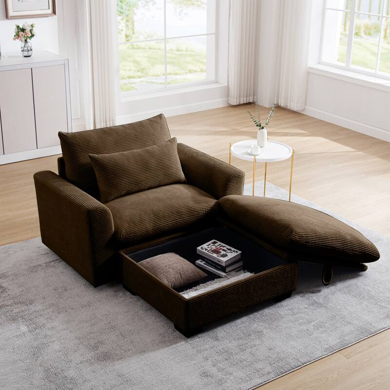 Modern Living Room Chair, Upholstered Fabric Accent Armchair, Corduroy Single Sofa Chair with Ottoman for Office/Bedroom