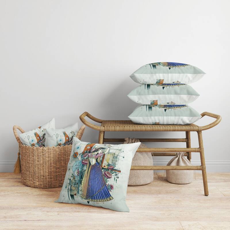Gracefully Dancing Woman Faux Suede Reversible Throw Pillow Blue and Orange