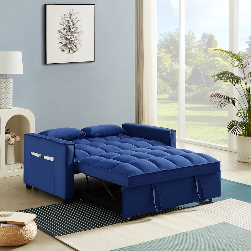 Modern Velvet Convertible Loveseat Sleeper Sofa Couch with Adjustable Backrest,Blue