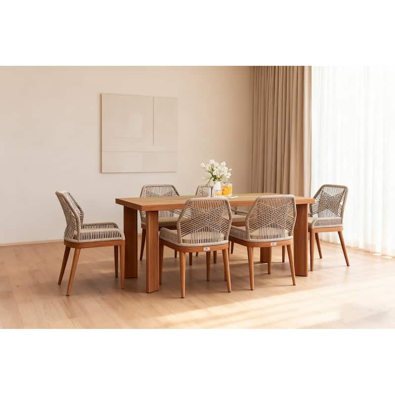PURPLE LEAF Dining Set Patio Metal Rectangular Table and Wicker Rattan Chairs for dining/living room Modern Furniture Sets - 6+1