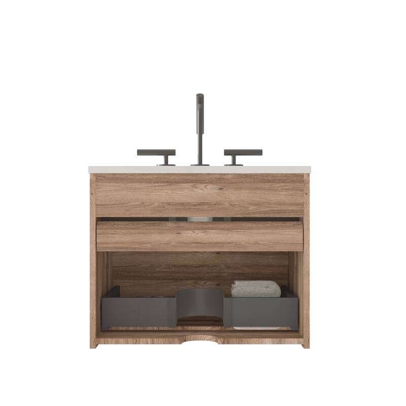GDFStudio - Gloria Modern Wall-Mounted Floating Bathroom Vanity with Integrated Ceramic Basin & Soft-Close Drawers