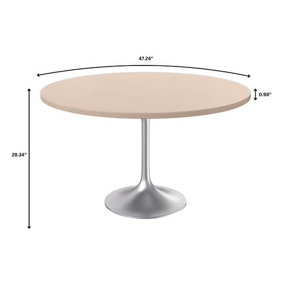 dimension image slide 3 of 4, Verve 48" Modern Round Solid Wood Top Dining Table with Brushed Chrome Steel Pedestal Base for Kitchen & Dining Room