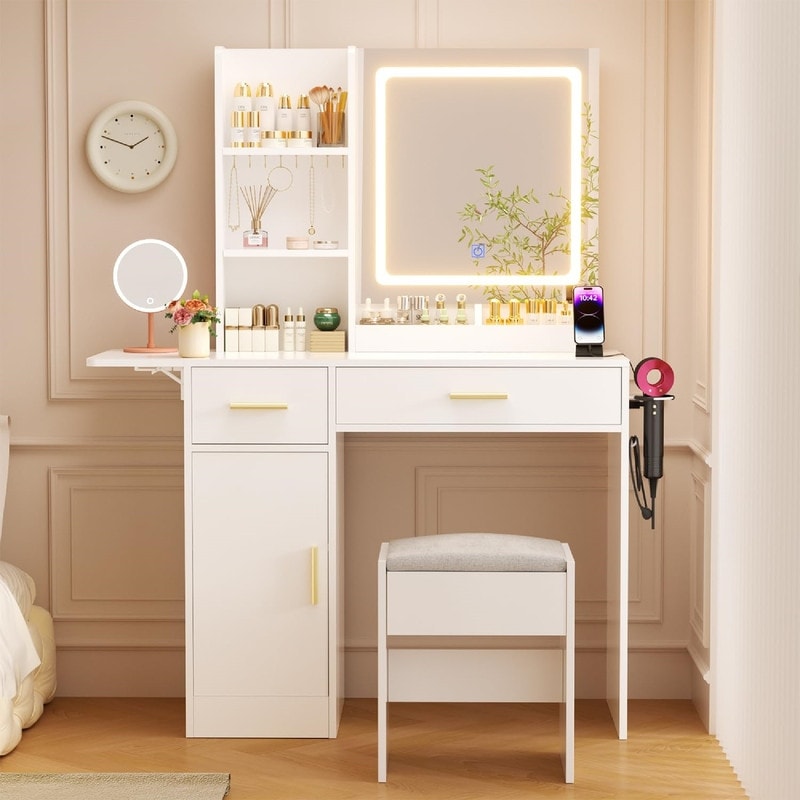 Vanity Desk with Mirror and Lights