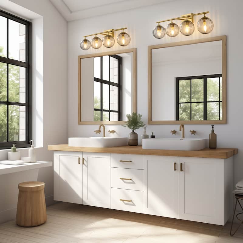 Dimmable Bathroom Vanity Lights with Ribbed Clear Glass Shade Vanity Light Fixture