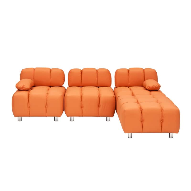 90.60" Tech Fabric L-Shaped Three-Seater Cushioned Sofa (New)