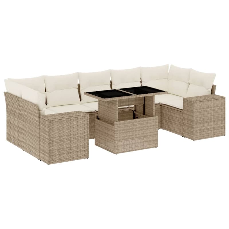 vidaXL Patio Sofa Set with Cushions Outdoor Furniture 8 Piece Poly Rattan - 24.4 x 24.4 x 27.2