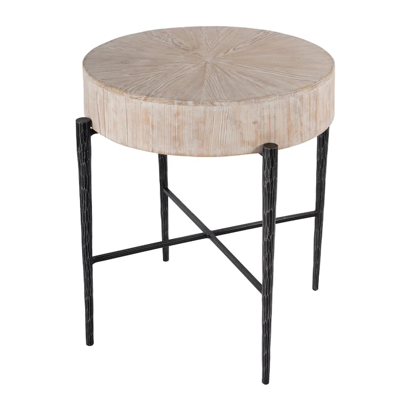 Akemi 24.5 in. W Round Wood and Iron Side Table - Light Brown