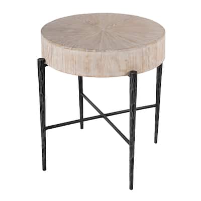 Akemi 24.5 in. W Round Wood and Iron Side Table