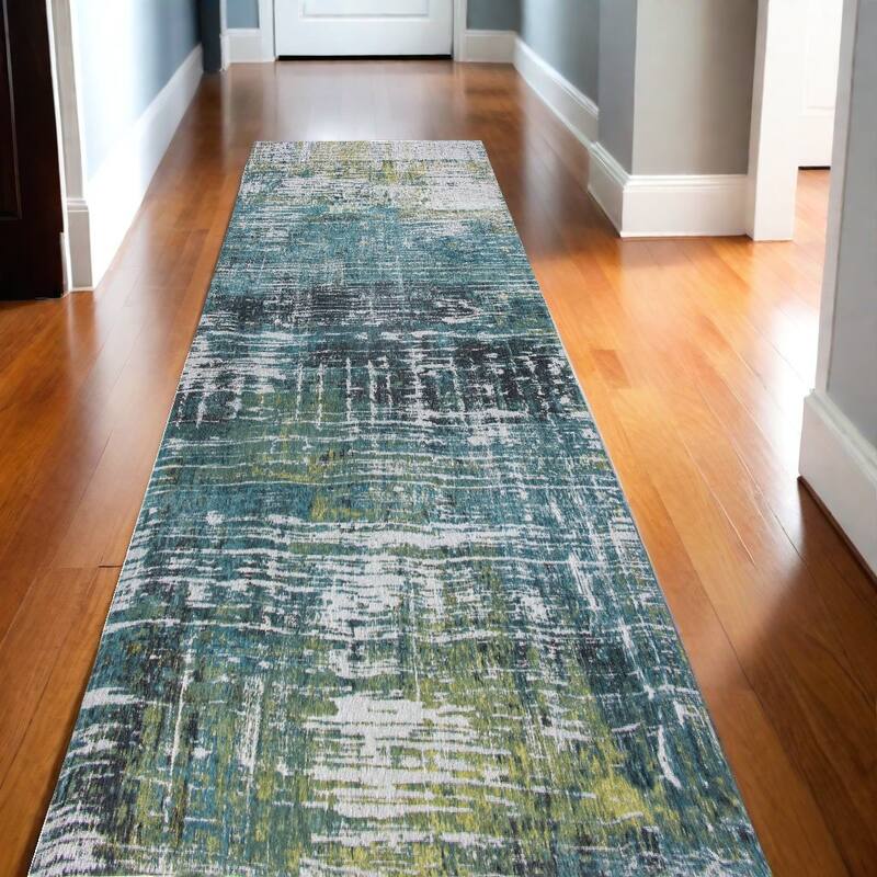 Hetug Abstract Modern Non Skid Woven Area Rug By HomeRoots - 96' X '31' X '0.12 - 96' X '31' X '0.12 - Oxford Blue - Rectangle
