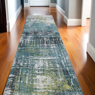 Hetug Abstract Modern Non Skid Woven Area Rug By HomeRoots - 96' X '31' X '0.12
