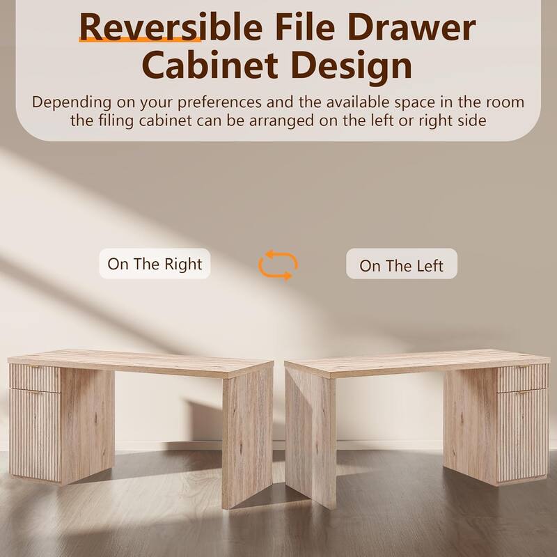 60" Modern Executive Desk, Wood Home Office Desk, Fluted Computer Desk