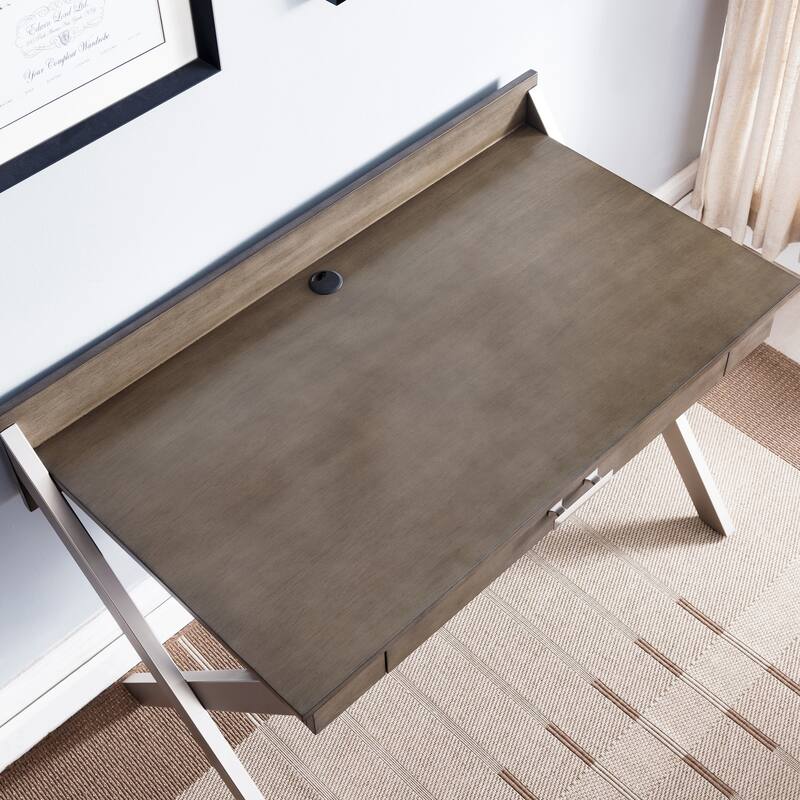 Modern Computer Desk with Drop Front Keyboard Drawer - Metal and Wood Desk 48" Wide