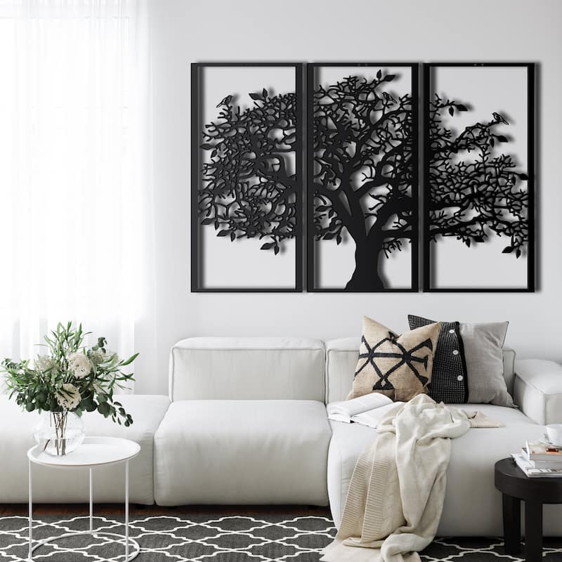 Tree of Life 3 Panels Metal Wall Decor for Home and Outside - Wall-Mounted Geometric Wall Art Decor - 69X46