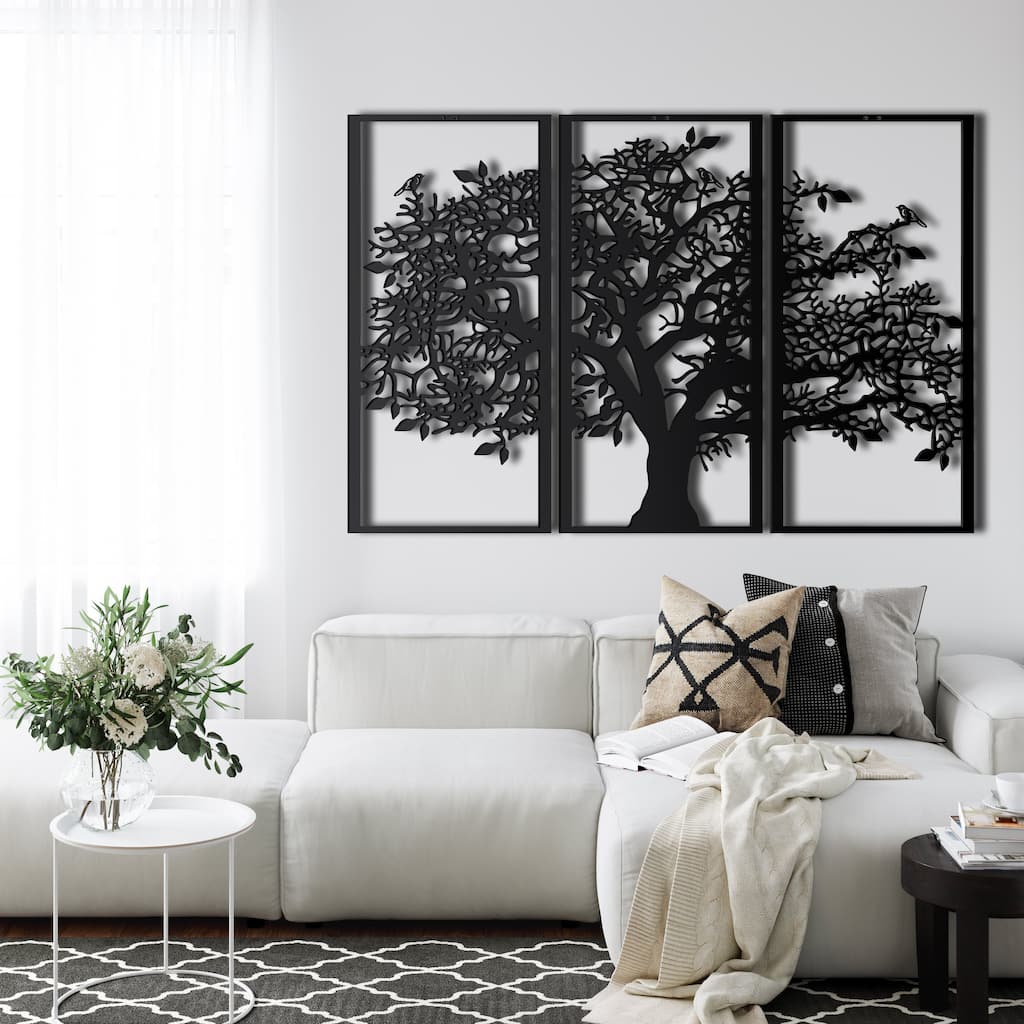 Tree of Life 3 Panels Metal Wall Decor for Home and Outside - Wall-Mounted Geometric Wall Art Decor