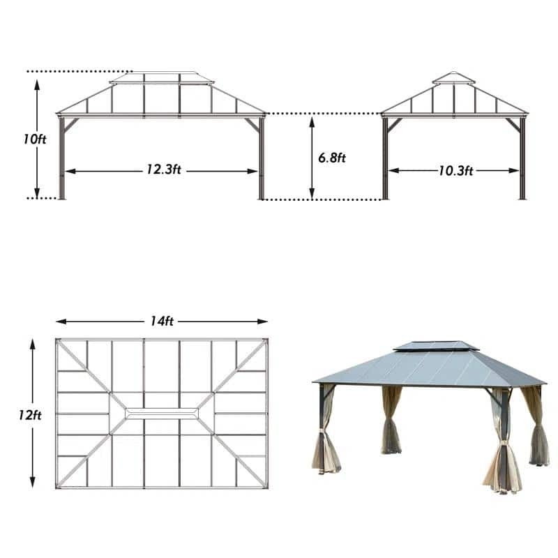 EROMMY Hardtop Gazebo, Waterproof Aluminum Pavilion with Netting & Curtains for Patio, Garden