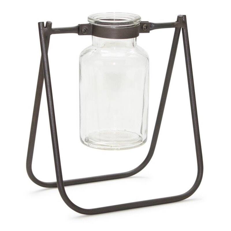 Set of Two Clear And Brown Glass And Metal Round Table Vases - 6.00