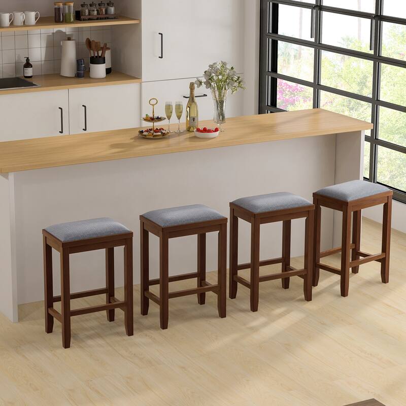 Costway Set of 2 Upholstered Bar Stools Wooden Counter Height Dining