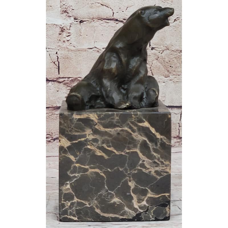 Art Deco Stylish Polar Bear Bronze Sculpture Marble Base Figurine Figure Hotcast