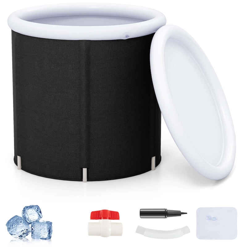 Goplus Ice Bath Tub for Adult Outdoor Ice Plunge Tub with Lid 66 Gal - See Details - Black+White - See Details