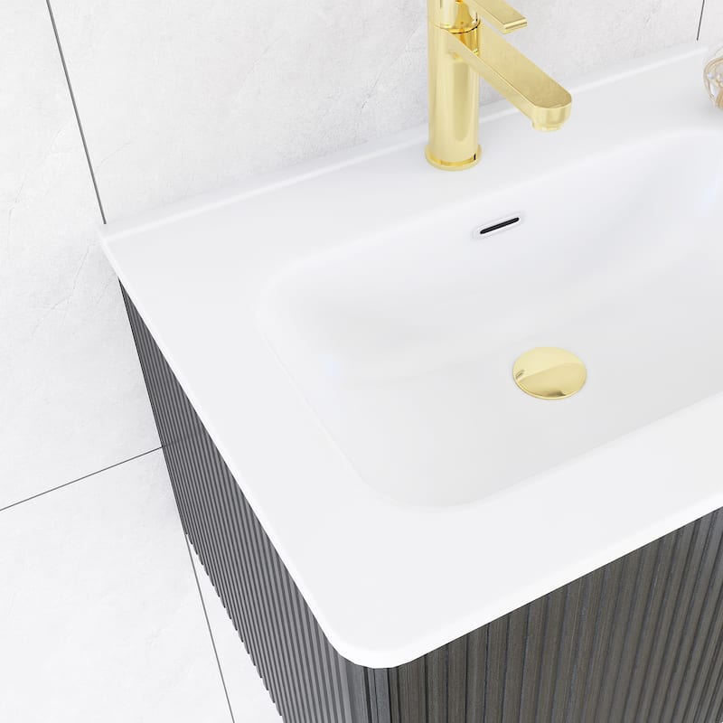 Floating Bathroom Vanity with Glossy White Integrated Ceramic Sink