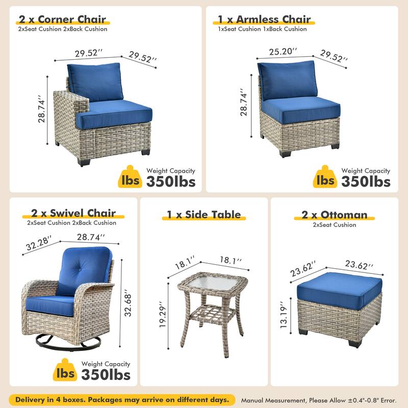 XIZZI 8-piece Outdoor Grey Wicker Furniture Conversation Set