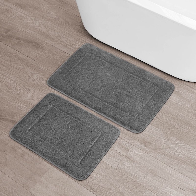 Oliver Brown Terry Memory Foam Bath Mat - 20 x 32 & 17 x 24 - Dark Grey