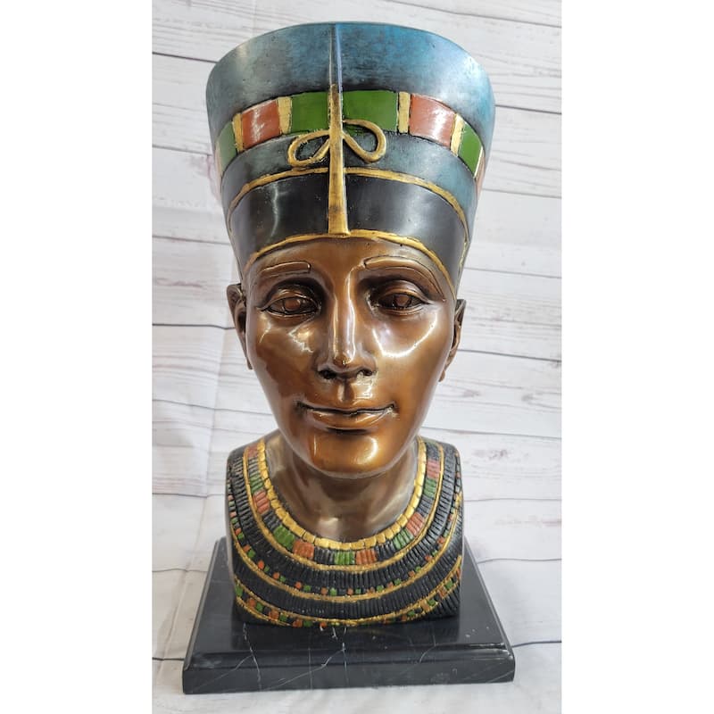 Nefertiti Egyptian Queen Pharaoh Bronze Bust Statue Sculpture Egypt Collectible 16 Inches X 10 Inches