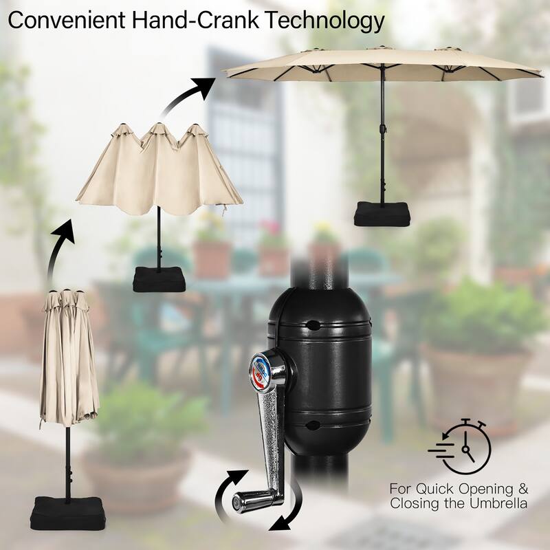 Costway 15FT Double-Sided Twin Patio Umbrella Outdoor Market W/ Crank